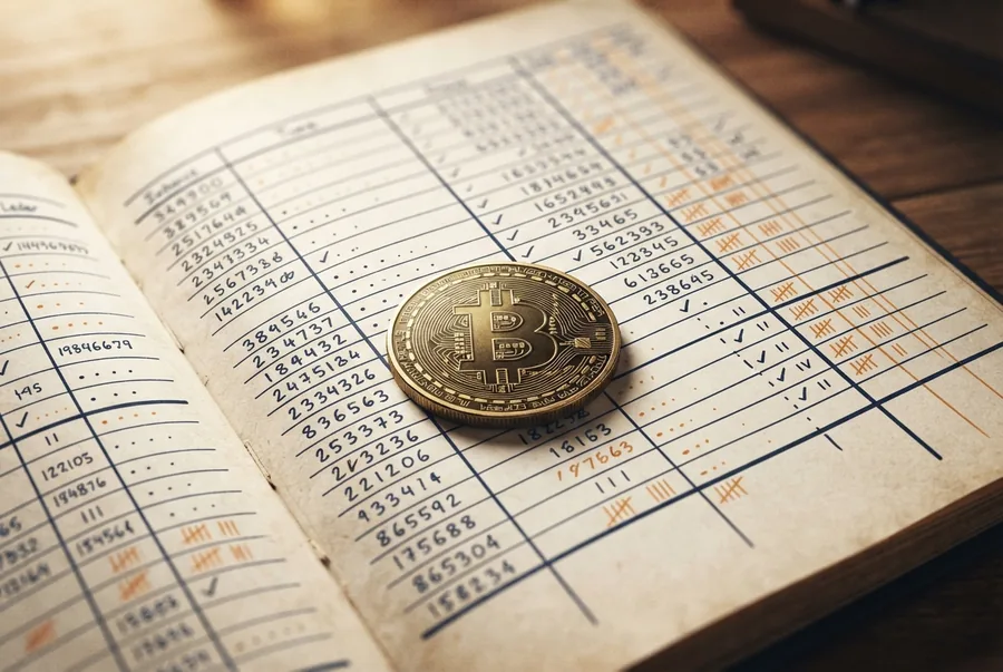 Een cryptomunt op een notitieboek.